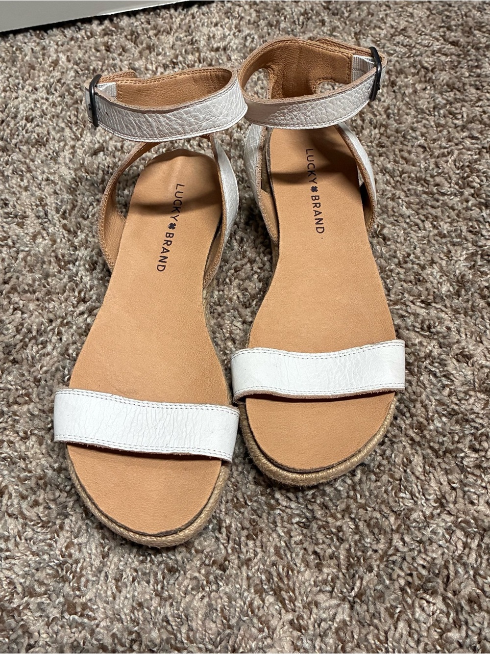 Lucky Brand White Leather Ankle-Strap Sandals